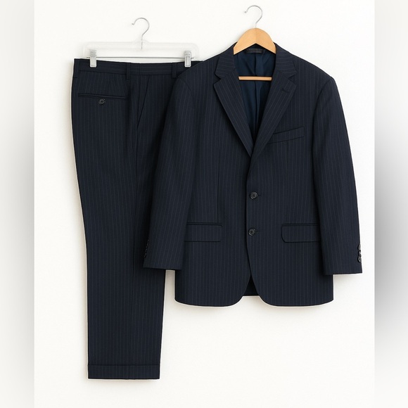 Samuelsohn Navy Pinstripe Wool Suit 2-Piece | 44L Blazer 36x30 Pants | Canada - Picture 1 of 16